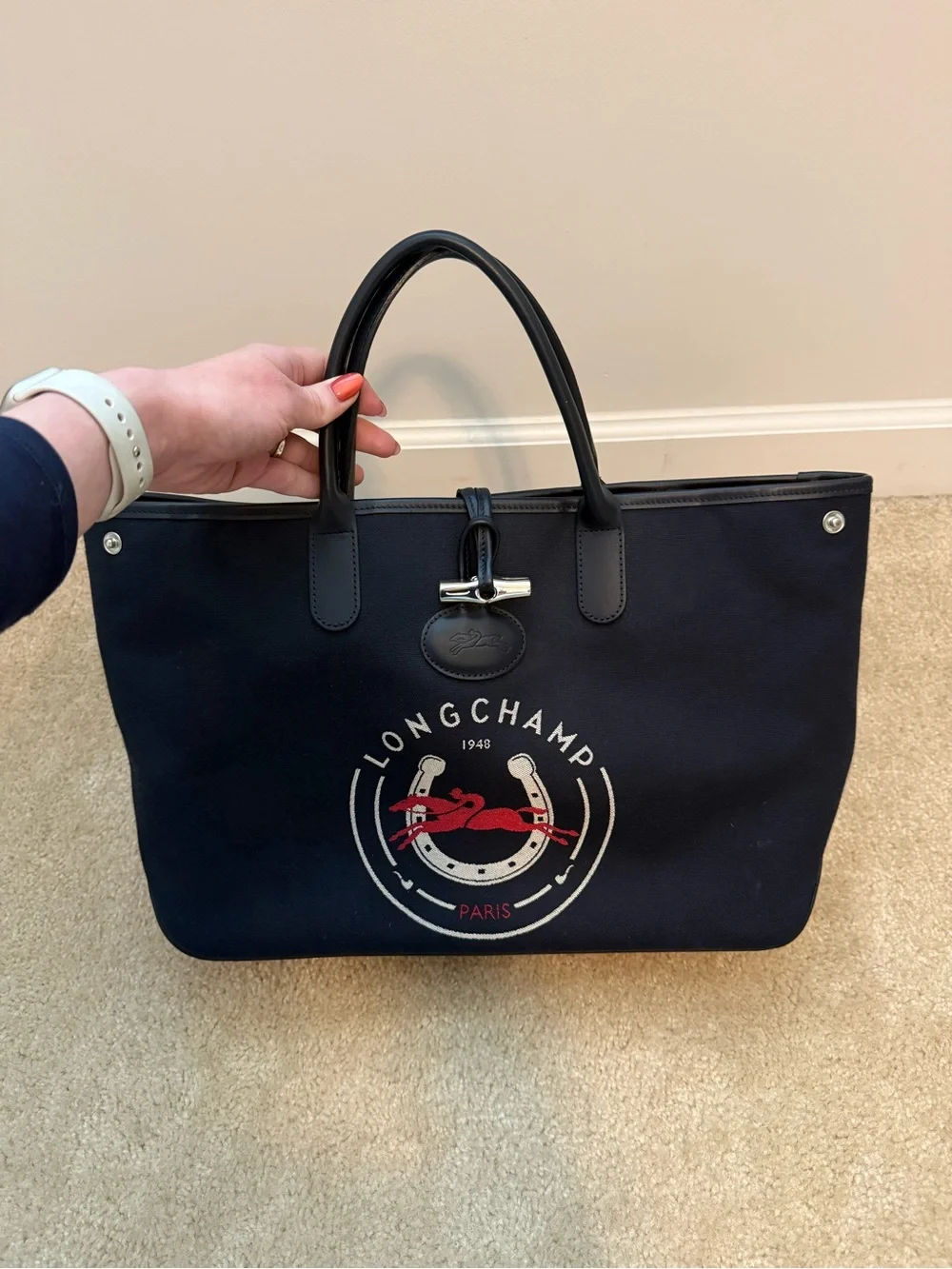 Longchamp Roseau 1948 Limited Edition Navy Canvas Tote Bag